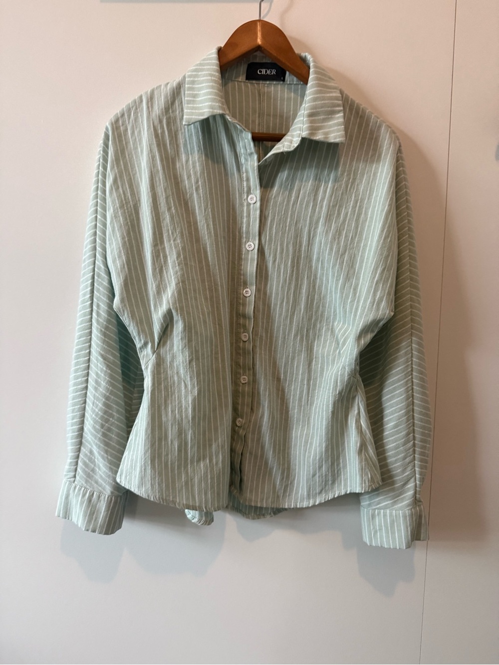 CIDER Green White Striped Button Down Shirt Large